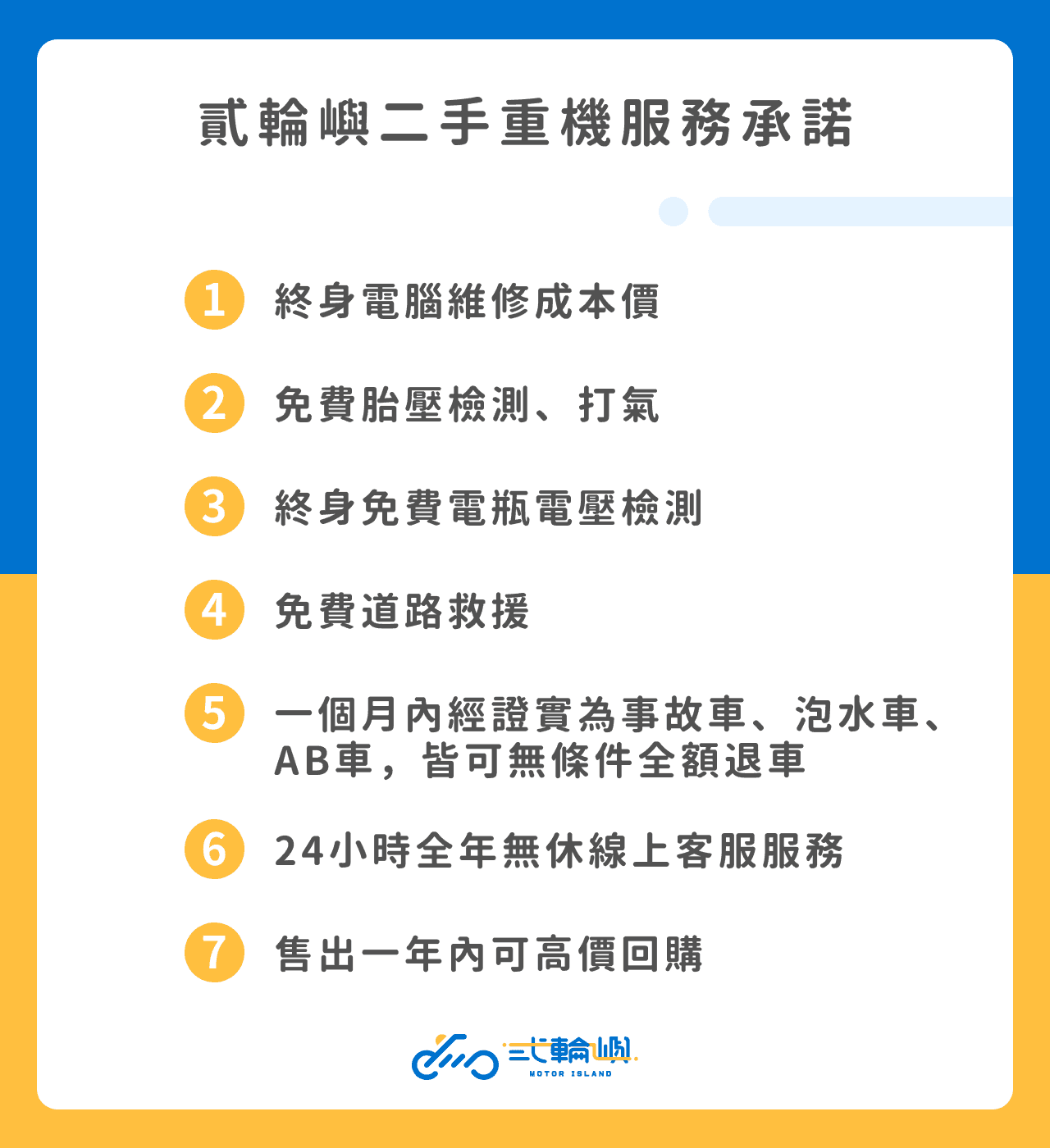 貳輪嶼現況車服務承諾文案